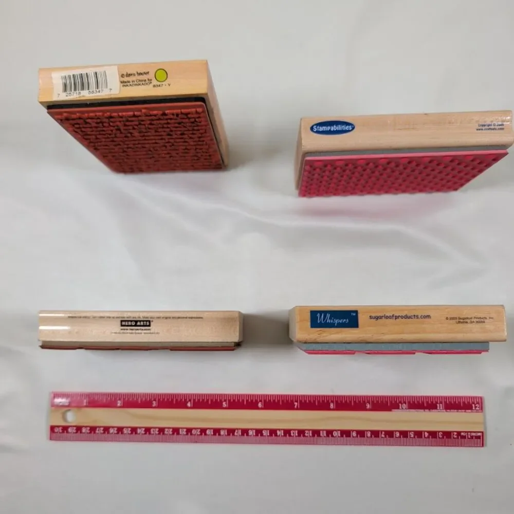 Lot #13 Background Rubber Stamp Lot 4 Pc Script Clouds Dots Window Wood Mount